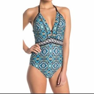 Laundry by shelli Segal patterned plunge swimsuit